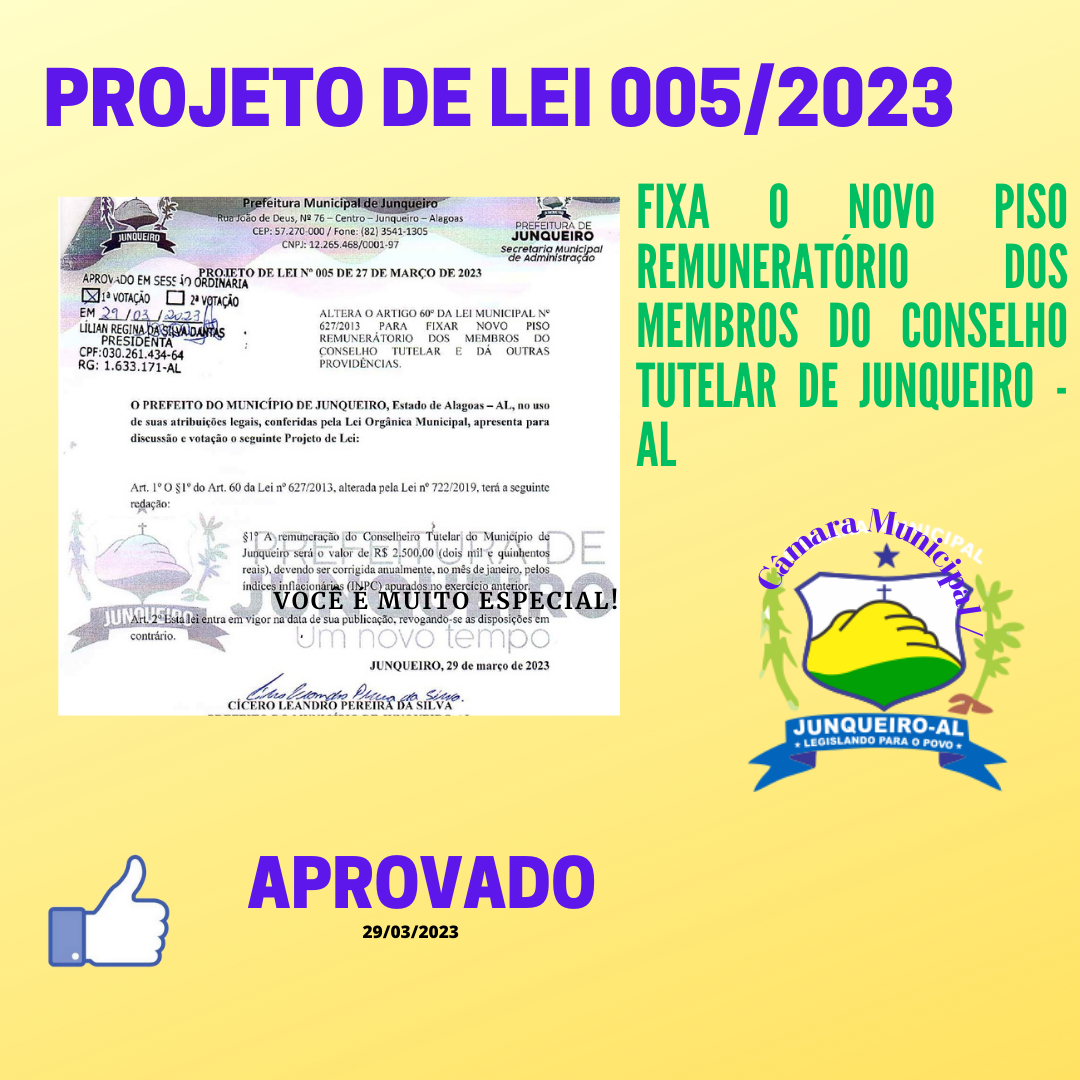 Câmara aprova Projeto de Lei  que fixa novo Piso Salarial dos Membros do Conselho Municipal deste Município.